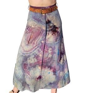 Upcycled, Multi-Color, Hand Tie-Dyed Vintage, A-Line Maxi Skirt | Size: 0/XS